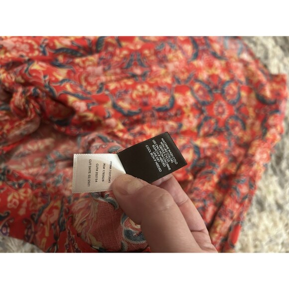 Torrid Womens 3X Red Paisley Western Tie Front‎ Bell Sleeve V-Neck Boho Slub - Picture 5 of 7